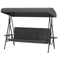 Outsunny Balancelle de jardin 3 places grand confort inclinaison toit réglable, 2 tablettes latérales, coussins, acier polyester(m-1)