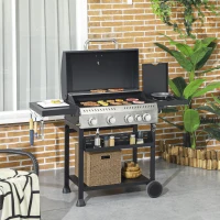 Outsunny Five-Burner Steel Gas Grill, with Thermometer - Black(m-2)