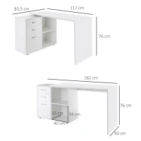 HOMCOM Mesa de Ordenador Escritorio Mesa Esquinera Oficina 2 Formas con 2 Estantes 3 Cajones Mesa de Despacho Escuela Estudio Madera Blanco(m-3)