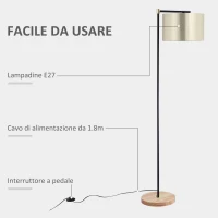 HOMCOM Lampada da Terra con Paralume in Tessuto e Base in Legno, Attacco E27, 48x32x152cm(m-6)