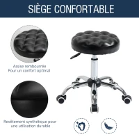 HOMCOM Tabouret massage à roulettes réglable en hauteur pivotant 360° assise synthétique capitonnée noire(m-6)