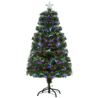 HOMCOM 4FT Multicoloured Artificial Christmas Tree w/ Fibre Optic Lights Pre-Lit Modes Metal Stand Star Holder Home Seasonal Decoration(m-11)
