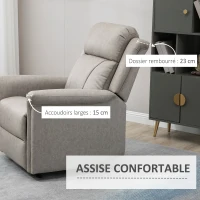HOMCOM Fauteuil de relaxation inclinable 135° manuellement tissu en microfibre avec repose-pied gris(m-5)