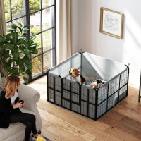 PawHut Steel Dog Whelping Box with Washable Whelping Pad, Wind-Resistant Cloth, for Small, Medium Dogs, 102 x 102 x 60cm(m-2)