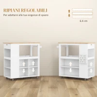 HOMCOM Carrello Isola da Cucina con Ripiani Regolabili, Portacoltelli e Piano in Legno, 86.5x47x88 cm, Bianco(m-5)
