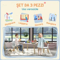 AIYAPLAY Set Tavolo e 2 Sedie per Bambini con Schienale a Orecchie di Coniglio, Età 3-6 Anni, Bianco(m-5)