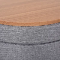 HOMCOM Round Linen-Look Storage Ottoman Footstool Wood Frame w/ Metal Legs Padded Lid Home Seat Beautiful Stylish Home Furnishing Table Grey(m-8)