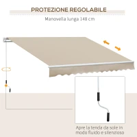 Outsunny Tenda da Sole per Esterno Avvolgibile a Bracci con Apertura a Manovella, 350x250 cm, Crema(m-6)