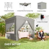Outsunny Gazebo da Giardino Pop Up con 2 Finestre e Gambe Regolabili, in Metallo e tessuto Oxford, 248x248x270 cm, Grigio(m-4)