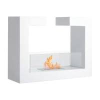 HOMCOM Caminetto a Bioetanolo da Tavolo 2000W in Acciaio Inossidabile Inodore con Vetro 78 x 25 x 58 cm Bianco(m-10)