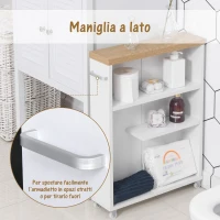 kleankin Carrello Portaoggetti per il Bagno Stretto 13cm, Cassettiera con Mensole e 4 Ruote in Legno Bianco 50x13x67.5cm(m-7)