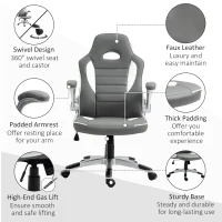 Vinsetto Computer Gaming Chair, Office Desk Swivel Chair, PU Leather Racing Chair with 90° Flip-up Armrest, Adjustable Height and Rolling Wheels, Grey(m-7)