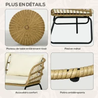 Outsunny Ensemble salon de jardin meubles d'extérieur 4 places 2 fauteuils 1 canapé 2 places et 2 tables basses coussins inclus(m-7)