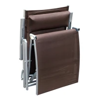 Outsunny Sun Lounger Steel Frame Outdoor Folding Chaise Texteline Lounge Chair Recliner with Headrest & 7 Levels Adjustable Backrest, Brown(m-9)