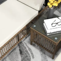 Outsunny Conjunto de 2 Tumbonas de Ratán con Mesa de Centro Respaldo Ajustable en 5 Niveles y Cojines 196x54x32 cm Beige(m-9)