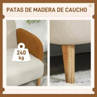HOMCOM Sofá de 2 Plazas Tapizado en Terciopelo con Reposabrazos y Patas de Madera Sofá Pequeño Carga 240 kg 130x74x76 cm Crema(m-6)