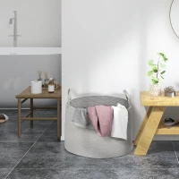 HOMCOM 88L Cotton Rope Laundry Basket, with Handles - Grey(m-2)