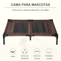PawHut Cama para Mascotas con Zona de Malla Transpirable y Tela Oxford para Interior Exterior 92x76x18 cm Café(m-4)