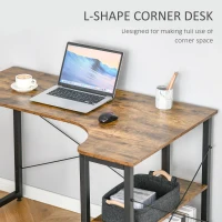 HOMCOM L Shaped Desk, Corner Computer Desk with Bookshelf for Home Office, Study Room, Workstation, 120 x 73.2 x 75cm, Rustic Brown(m-4)