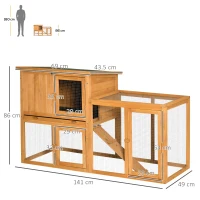 PawHut Conigliera a 2 Livelli in Abete e Acciaio con Casetta, Spazio Aperto e Vassoio, 141x49x86cm(m-3)
