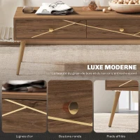 HOMCOM Table basse salon table de salon rectangulaire vaste plateau 2 tiroir pieds fuselés 100 x 50 x 41 cm marron(m-4)