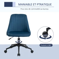 Vinsetto Chaise de bureau design contemporain pivotante 360° ergonomique dossier strié hauteur réglable revêtement velours 50 x 58 x 87 cm bleu(m-6)