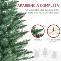 HOMCOM Árbol de Navidad Artificial 180 cm con 536 Ramas Apertura Automática y Base Cruzad de Madera Decoración Ø90x180 cm Verde(m-5)