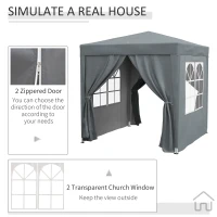 Outsunny Garden Pop Up Gazebo Marquee Party Tent Canopy with free Carrying Case, Removable 2 Walls, 2 Windows, 2m x 2m, Grey(m-6)