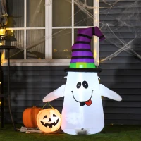 HOMCOM 1.2m Witch Ghost Halloween Inflatable Decoration w/ LED Lights Fan Accessories Pumpkin Lantern Kids Adult Fun Weather-Resistant Indoor Outdoor Seasonal(m-10)