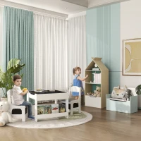 HOMCOM Ensemble 3 pièces table et 2 chaises pour enfant avec plateau réversible tableau noir, panier de rangement, étagères(m-9)