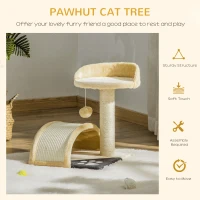 PawHut Cat Tree Scratching Scratcher Post Kitten Activity Centre Climber Hanging Ball Beige(m-4)