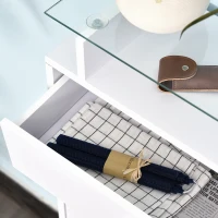 HOMCOM Mobile Scarpiera in Legno con 2 Ante a 2 Livelli, Cassetto e Ripiano in Vetro 60x24x105.5 cm, Bianco(m-9)