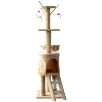 PawHut Arbre à chats multi-équipements griffoirs grattoirs plateformes niche échelle hamac jouets 50L x 35l x 131H cm beige(m-5)