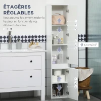 kleankin Meuble colonne rangement salle de bain 2 placards 3 étagères réglables style contemporain 30 x 28 x 152,5 cm blanc(m-5)