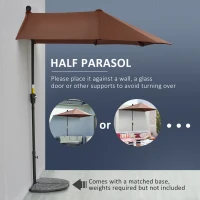 Outsunny 2m Half Parasol Market Umbrella Garden Balcony Parasol with Crank Handle, Base, Double-Sided Canopy, Coffee(m-4)