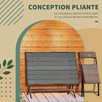 Outsunny Ensemble salon de jardin 6 personnes grande table rectangulaire pliable + 6 chaises pliantes métal résine tressée PS chocolat(m-6)