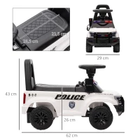 HOMCOM Coche Correpasillos de Policía para Bebé Coche sin Pedales con Megáfono y Almacenaje Oculto 62x29x43 cm Blanco(m-3)