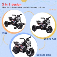 AIYAPLAY Motorcycle Design, 3 in 1 Toddler Trike, Sliding Car, Balance Bike with toy safety light, Music, Horn, White(m-5)
