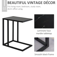 HOMCOM C Shape Bedside Table w/Metal Frame Marble-Effect Top Sofa Narrow Snack End Table for Living Room, Black(m-6)