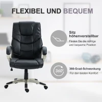 HOMCOM Bürosessel Chefsessel mit Wippfunktion Bürostuhl Schreibtischstuhl Ergonomischer Drehstuhl Sportsitz Hoher Rückenlehne Schwarz Kunsterleder Metall 70 x 58 x 114–124 cm(m-4)