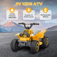 AIYAPLAY 6V Electric Quad Bike for Kids, Ride On ATV w/ Forward/Reverse, Headlights, for Ages 18-36 Months, Yellow(m-7)