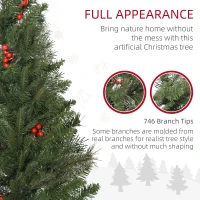 HOMCOM 7ft Pencil Artificial Christmas Tree with Realistic Branches, Red Berries, Auto Open, Green(m-5)