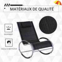 Outsunny Fauteuil Chaise Longue à Bascule Design Contemporain dim. 117L x 62l x 91H cm alu. Polyester Noir(m-5)