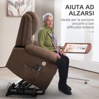 HOMCOM Poltrona Alzapersona Reclinabile con Poggiapiedi, in Tessuto Effetto Lino, 87x92x105 cm, Caffè(m-4)