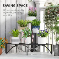 Outsunny Three-Tier Corner Metal Plants Shelves - Black(m-4)
