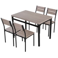 HOMCOM Table de salle à manger avec 4 chaises style industriel acier noir MDF coloris bois de chêne(m-1)