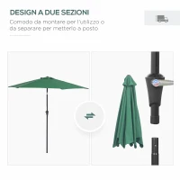 Outsunny Ombrellone da Giardino 2.6x2.4 m con Testa Inclinabile, in Alluminio e Poliestere, Verde scuro e Nero(m-7)