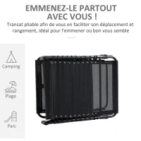 Outsunny Chaise longue pliable bain de soleil transat de relaxation dossier inclinable 5 niveaux têtière amovible pochette latérale intégrée revêtement textilène acier dim. 189 x 58 x 30 cm noir(m-7)