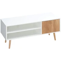 HOMCOM Mueble de TV Moderno con 2 Estantes y Puerta Mesa de Salón para TV de hasta 55'' 110x40x50 cm Blanco y Marrón(m-11)