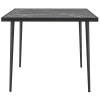 Outsunny Square Garden Table, Outdoor Dining Table for 4 with Marble Effect Tempered Glass Top and Steel Frame for Patio, Black(m-11)